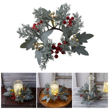 SUSUchens Kerzenring-Kranz aus künstlichen Früchten, simulierten Blättern, Säulenkerzenhalter, handgefertigte Tischdekoration für Weihnachten,