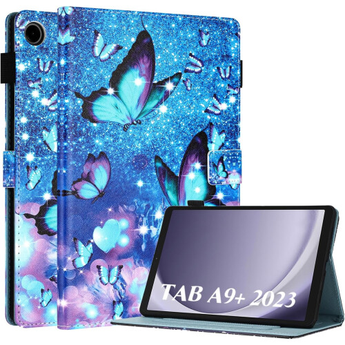 Capa compatível com Samsung Galaxy Tab A9 Plus / A9+ 11 polegadas (2023), capa em couro PU com suporte para S Pen e encaixe para apoio.
