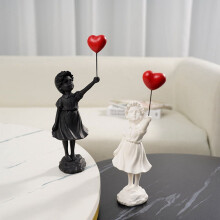 Figurine de petite fille avec ballon, sculpture, décoration pour salon, bureau, chambre, table, blanc