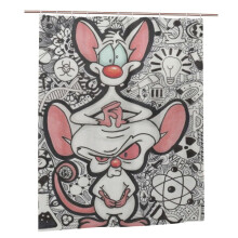 Perdea de duș cu desene animate Pinky și Brain, 152,8 cm x 183,8 cm, decor de baie anime, cu 12 cârlige, material textil din poliester lavabil și