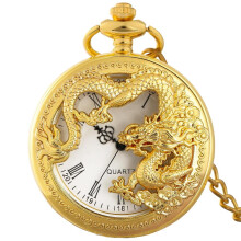 Skeleton Dragon Quartz Pocket Watch with Chain for Men Women