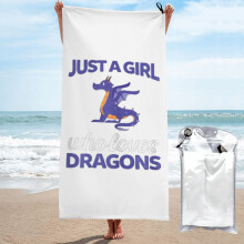 Serviette de plage « Juste une fille qui aime les dragons » en microfibre douce, idéale pour la plage, la natation et le yoga (femme/homme).