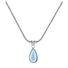 Blauwe druppelvormige hanger ketting met zilveren rand en aquamarijnkleurige hanger, sieraad cadeau voor vrouwen en meisjes