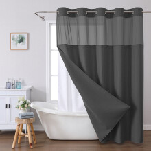 Set perdea de duș dublă din material textil cu căptușeală, fereastră superioară transparentă, țesătură tip vaflă, 183x183 cm, gri