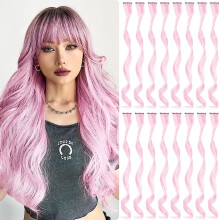 16 piezas de extensiones de cabello de colores, rizadas y onduladas, con clip, de cabello sintético, con mechas para niñas, mujeres y niños,