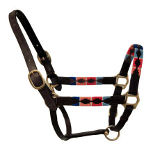 (Cob, Turquoise/Red/Orange/Blue) Blenheim Leather Polo Horse Headcollar
