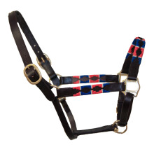 (Pony, Red/Navy) Blenheim Leather Polo Horse Headcollar