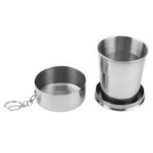 Gobelet pliable Gonnely, portable, en acier inoxydable, pour le camping et les voyages, avec porte-clés (gobelet à trois compartiments, 150 ml)