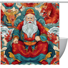 Perdele de duș Zeul chinezesc al bogăției Perdea de duș impermeabilă cu inele și cârlige Decor modern pentru baie 72" x 72"