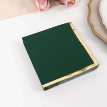 Efavormart Lot de 50 serviettes en papier vert émeraude Hunter avec bordure dorée, serviettes cocktail jetables 2 plis douces - 12,7 x 12,7 cm