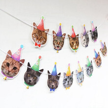 Bursdagsbanner for kjæledyr Tegneserie Søt katt og hund Papirvevhenger Girlander Katt og hund Bursdagsbannere