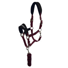 (Full, Burgundy) Whitaker Club Horse Headcollar and Leadrope
