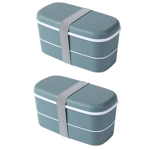 2 boîtes à lunch micro-ondables à 2 compartiments, étanches, de type bento, isothermes et vertes.