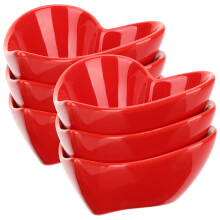 Ensemble de 6 assiettes et bols en forme de cœur, rouges, pour banquet.