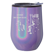 Verre à vin sans pied, tasse de voyage à café avec couvercle, cadeau pour une superstar de 30 ans, licorne humoristique (paillettes violettes)