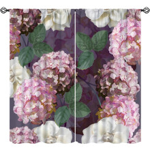 Spring Floral Curtains Pink Hydrangea White Begonia Rod