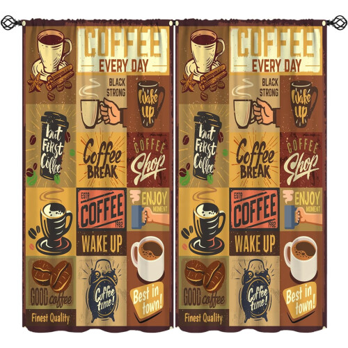 Coffee Theme Curtains Rod Pocket Thermal Drapes 2 Panels