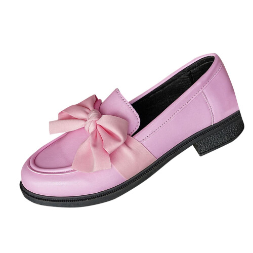 Pink Women's British Style Bow Loafers Flat Shoes