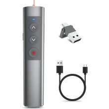 Clicker para presentaciones de PowerPoint con puntero láser, RF 2.4GHz 2 en 1 USB tipo C recargable, cable largo
