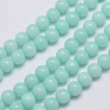 5 strengen natuurlijke Maleisische jade kralen, imitatie amazoniet, rond geverfd, licht turkoois, 6 mm gat: 0,8 mm, 64 stuks per streng, 15 inch