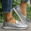 Women's Silver Slip-On Loafers Metallic PU Leather Flat 6