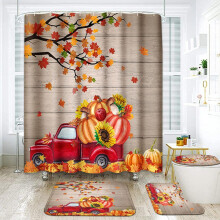 Ensemble de salle de bain « Récolte de citrouilles » 4 pièces, rideau de douche et tapis d'automne, décor d'arbres d'automne à l'aquarelle,