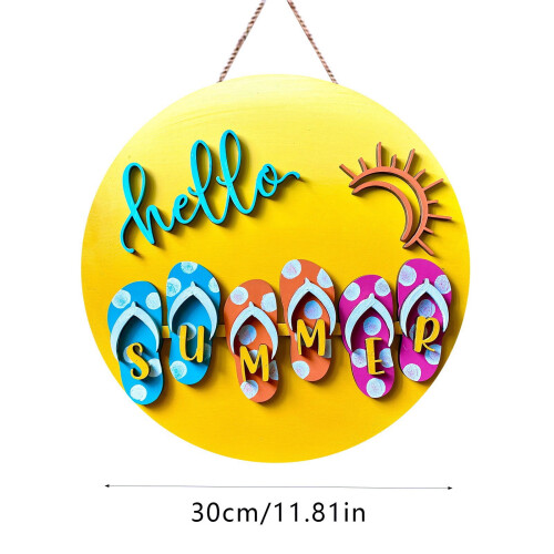 Hello Summer Flip Flops Τρισδιάστατη Τέχνη Τοίχου, Πινακίδα Κρεμάστρας Πόρτας Παραλίας, 2
