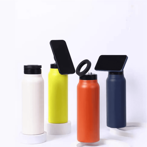 Bouteille d'eau isotherme orange avec support magnétique pour téléphone 2