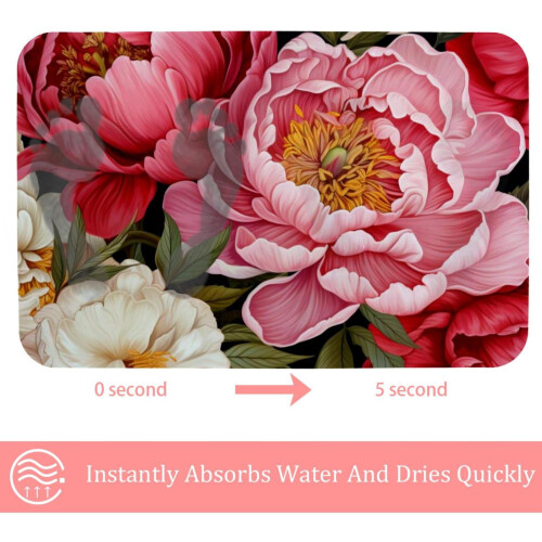 Πατάκι μπάνιου με αφρό μνήμης Brilliant Peony 20x31 ιντσών, μαλακό, αντιολισθητικό, γρήγορο 1