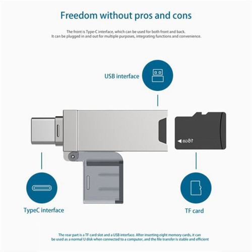 2X CR006 Zinc Alloy Card Reader Type C /TF USB Flash Disk Support 256G Multi Memory Card Reader for Computers Phones 2