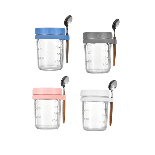 4er-Pack Overnight-Oats-Behälter mit Deckel und Löffeln 2