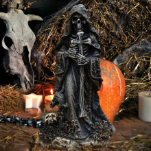 Luurankohahmo, paha viikatemies, halloween-kotitoimiston sisustus, hartsipatsas, veistoskoriste D