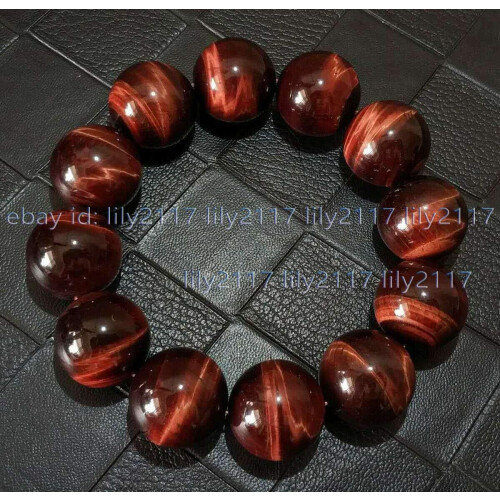 Pulseiras enormes com contas redondas de pedra preciosa olho de tigre vermelha natural de 20 mm, pulseiras elásticas de 7,5 polegadas. 1