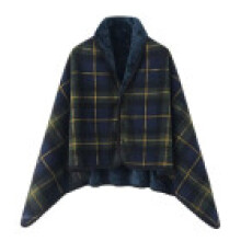 (Blue Green, 80x130cm) Coral Warm Plush Throw Blanket With Checkered Print Design For Sofa Bed And