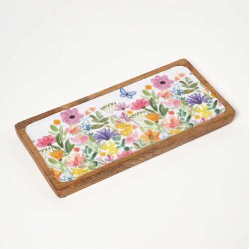 Homescapes Spring Time Enamel Tray, 19 x 40 cm