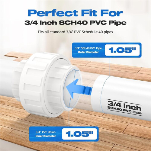 10 PCS 3/4" PVC Union Coupling Pipe Fitting, Slip Joint Adapter PVC Connectors (Socket X Socket) 2