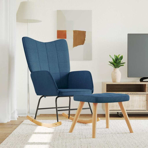 VidaXL vidaXL Schaukelsessel mit Hocker Blau Stoff