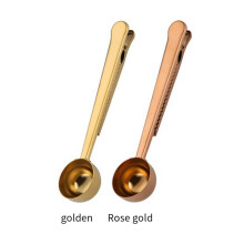 2 in 1 Coffee Spoon Coffee Powder Measuring Spoon with Sealing Clip Tea Milk Powder Spoon Coffee Accessories,Rose Gold