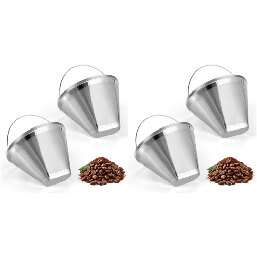 Stainless Steel Coffee Filter, Suitable for Coffee Filter Replacement, 4 Cone Permanent Coffee Filter 4Pcs 1