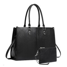 Set 2 in 1 Borsa Tote e Borsa Porta Pranzo Abbinata Premium, Elegante e Resistente, per Lavoro, Scuola e Uso Quotidiano, Colore Nero