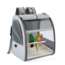 Großvolumiger atmungsaktiver tragbarer Doppelschulter Vogelrucksack - Polyester Grau belüfteter Papageien- und Tauben-Träger