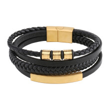 Bracciale in corda di pelle intrecciata multistrato punk in acciaio inossidabile 19 cm