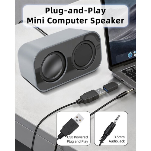 1 Set Computer Speakers for PC, 2x3W USB Powered Small Stereo Speakers with 3.5mm Aux, Volume Control, Plug and 2