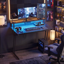 HOMCOM LED Gaming Desk with Power Outlets and Monitor Stand 100 x 60cm Black