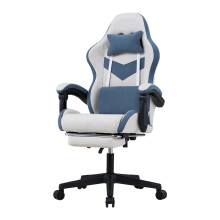 Ergonomic High Back Gaming Chair with Massage Lumbar Support & Footrest, Grey+Blue