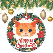 Orange Cat Ceramic Ornament Christmas Decor 1 Piece