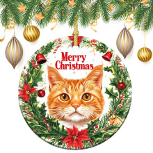 Orange Cat Ceramic Christmas Ornament 1 Pack