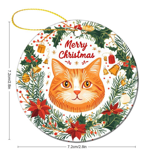 Orange Cat Ceramic Christmas Ornament Double-Sided 1