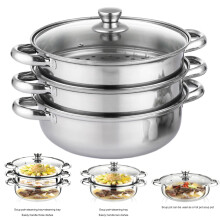 Stainless Steel 3-Tier Steamer Pot with Glass Lid 10.43 Inch