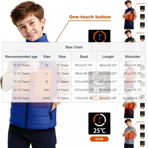 Black 9-Zone Heated Puffer Vest for Kids Sleeveless 2
